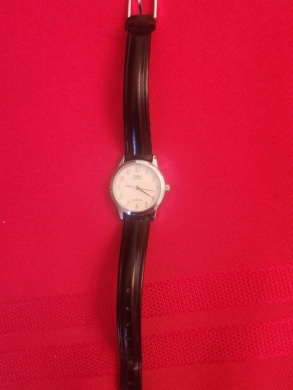 Timex Women's Silver Case Watch with Black Leather Strap